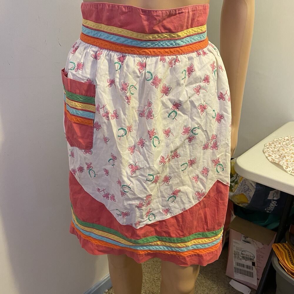 MCM VTG Cocktail Half Apron Floral Country Cottagecore Ruffle Pockets Tie Lotof2